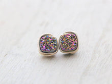Load image into Gallery viewer, Druzy Cushion Cut Studs - Unicorn in 14k Gold Filled