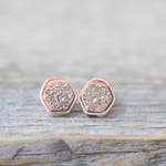 Load image into Gallery viewer, Druzy Hexagon Studs - Gilded Rose Gold