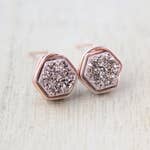 Load image into Gallery viewer, Druzy Hexagon Studs - Gilded Rose Gold