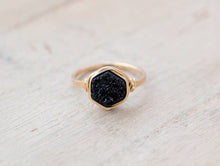 Load image into Gallery viewer, Druzy Hexagon Ring - Eclipse in Sterling Silver
