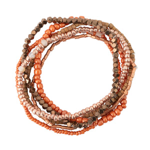 Orange Tones Seed Bead Stackable Bracelet Set