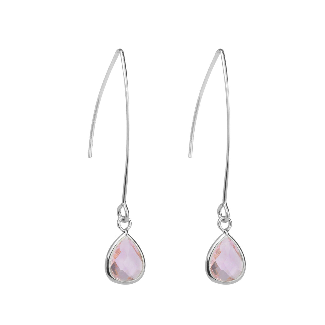 Pink Crystal Drop Earrings - Silver
