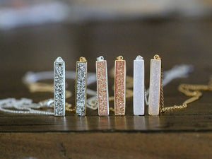 Platinum Brick Druzy Pendant Necklace
