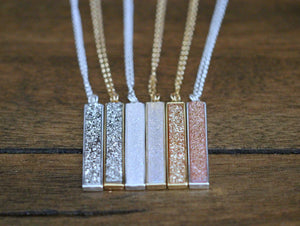 Platinum Brick Druzy Pendant Necklace