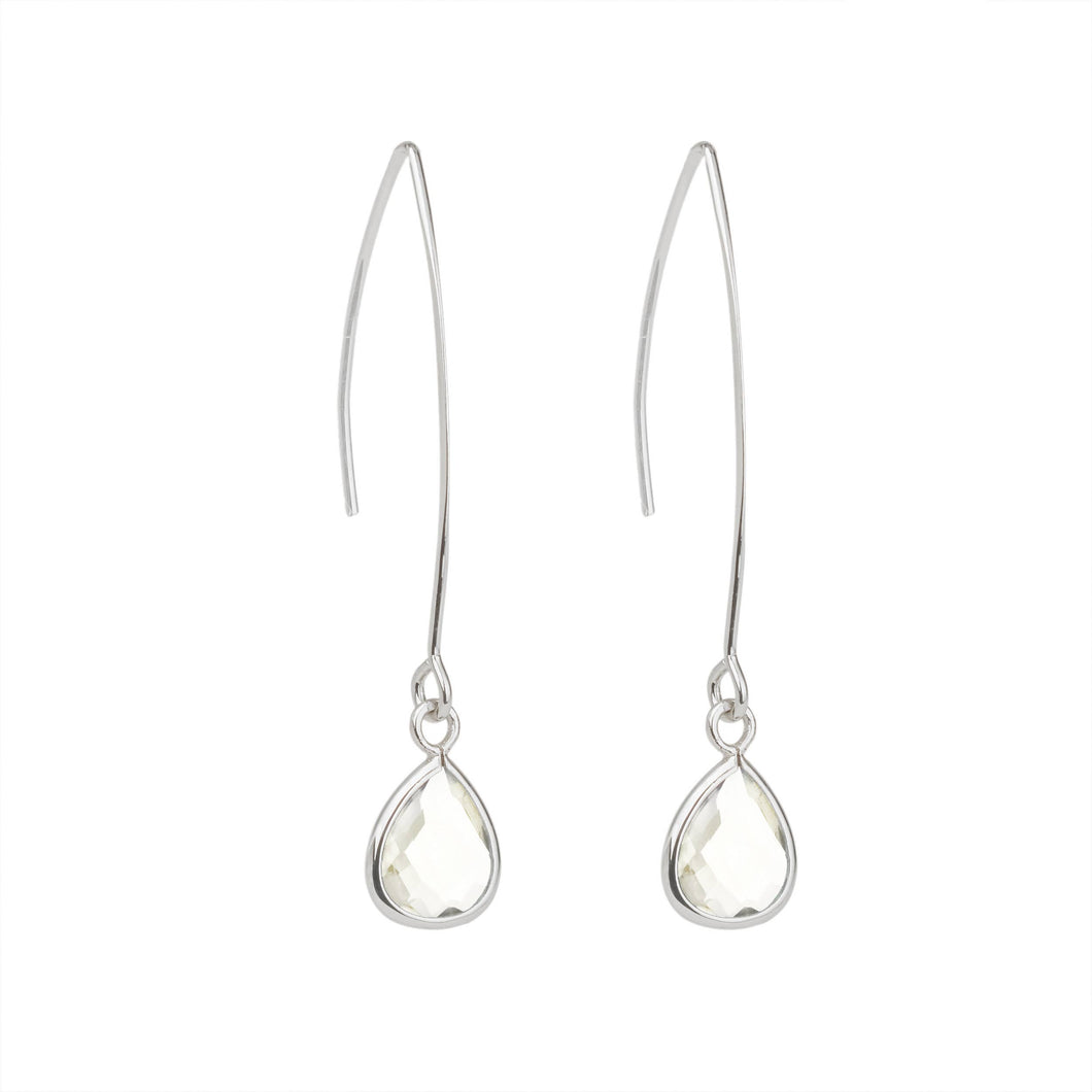 Clear Crystal Drop Earrings - Silver
