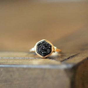 Druzy Hexagon Ring - Eclipse in Sterling Silver