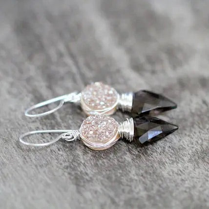 Compass Earrings - Smoky Quartz in Sterling Silver