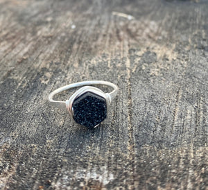 Druzy Hexagon Ring - Eclipse in Sterling Silver