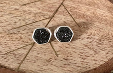 Load image into Gallery viewer, Druzy Hexagon Studs - Eclipse in Sterling Silver
