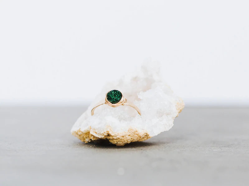 Emerald Micro Druzy Ring