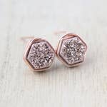 Load image into Gallery viewer, Druzy Hexagon Studs - Gilded Rose Gold

